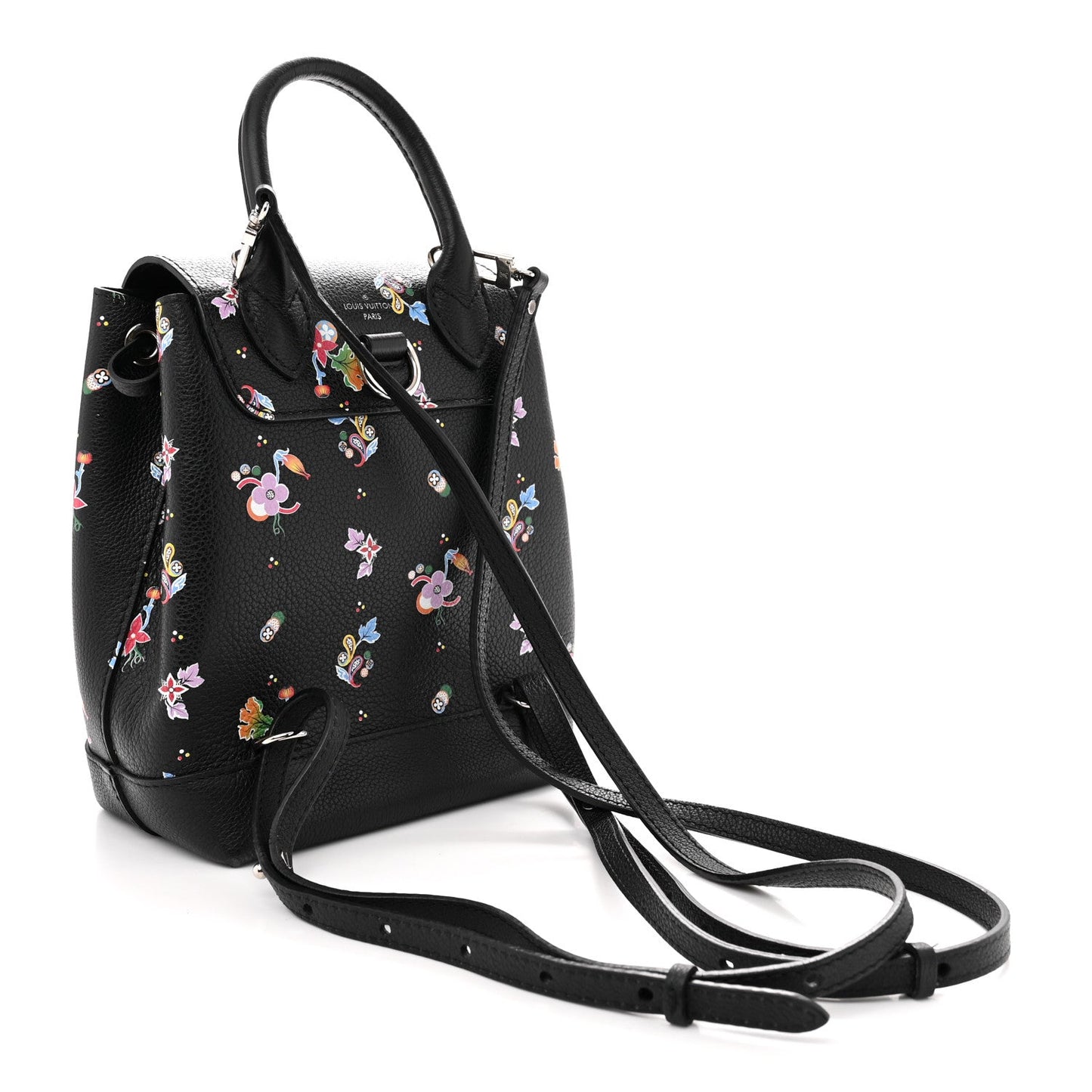 Calfskin Flower Lockme Mini Backpack Black Multicolor