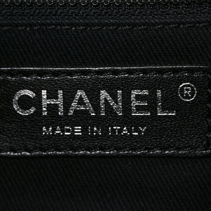 Metallic Grained Calfskin Woven Chain Large Shopping Bag Black