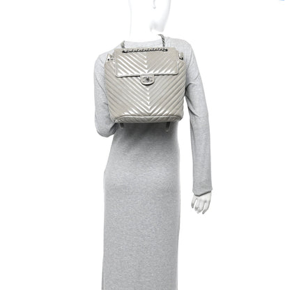 Iridescent Calfskin Chevron Quilted Small Urban Spirit Backpack Silver