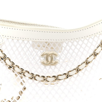 Mesh Shiny Lambskin Chain Hobo White