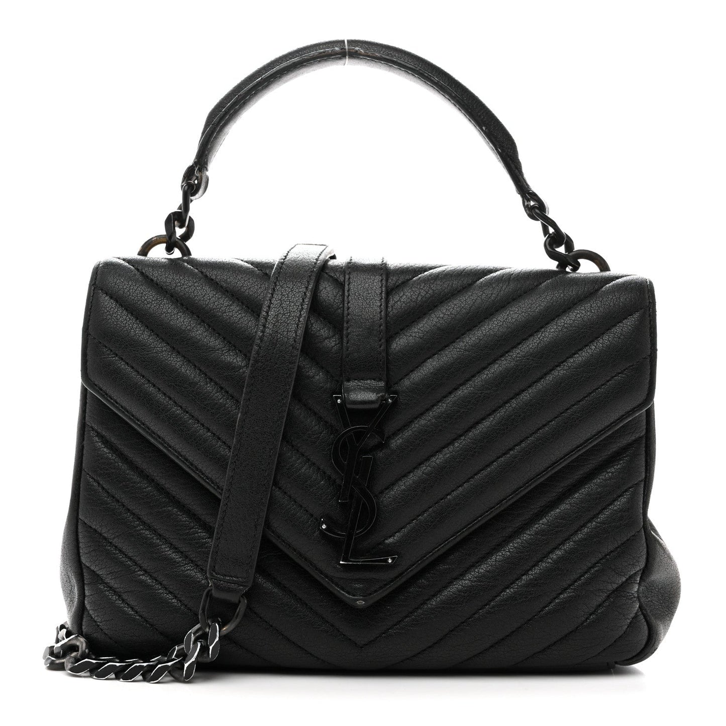 Sheepskin Matelasse Chevron Monogram Monochrome Medium College Bag Black