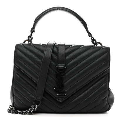 Sheepskin Matelasse Chevron Monogram Monochrome Medium College Bag Black