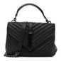 Sheepskin Matelasse Chevron Monogram Monochrome Medium College Bag Black