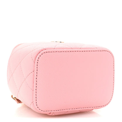 Caviar Quilted Mini Vanity Case With Chain Pink