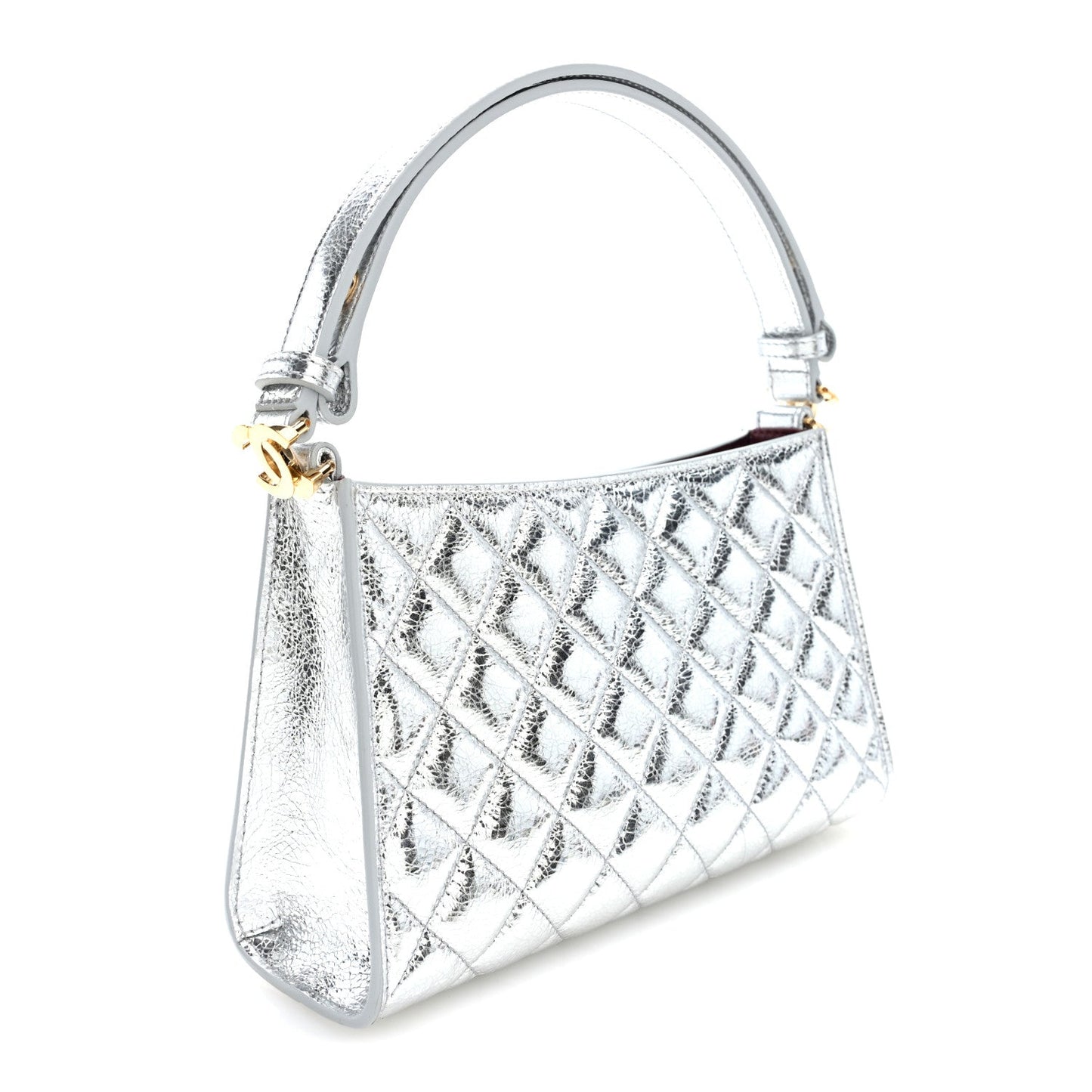 Metallic Aged Calfskin Quilted Hobo Bag Silver