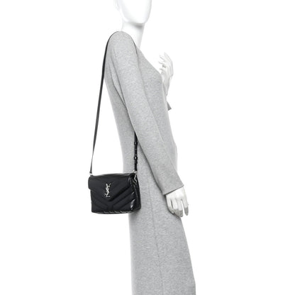 Calfskin Y Quilted Monogram Toy Loulou Crossbody Bag Black