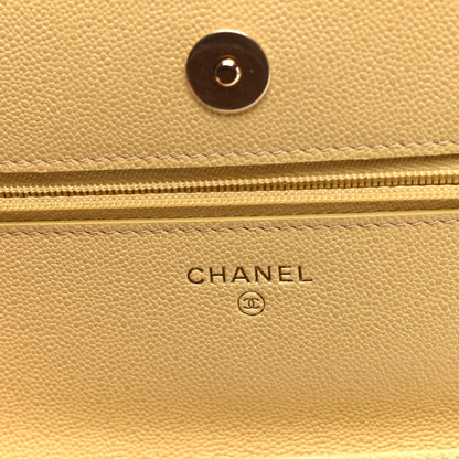 Caviar Quilted Studded CC Wallet on Chain WOC Yellow