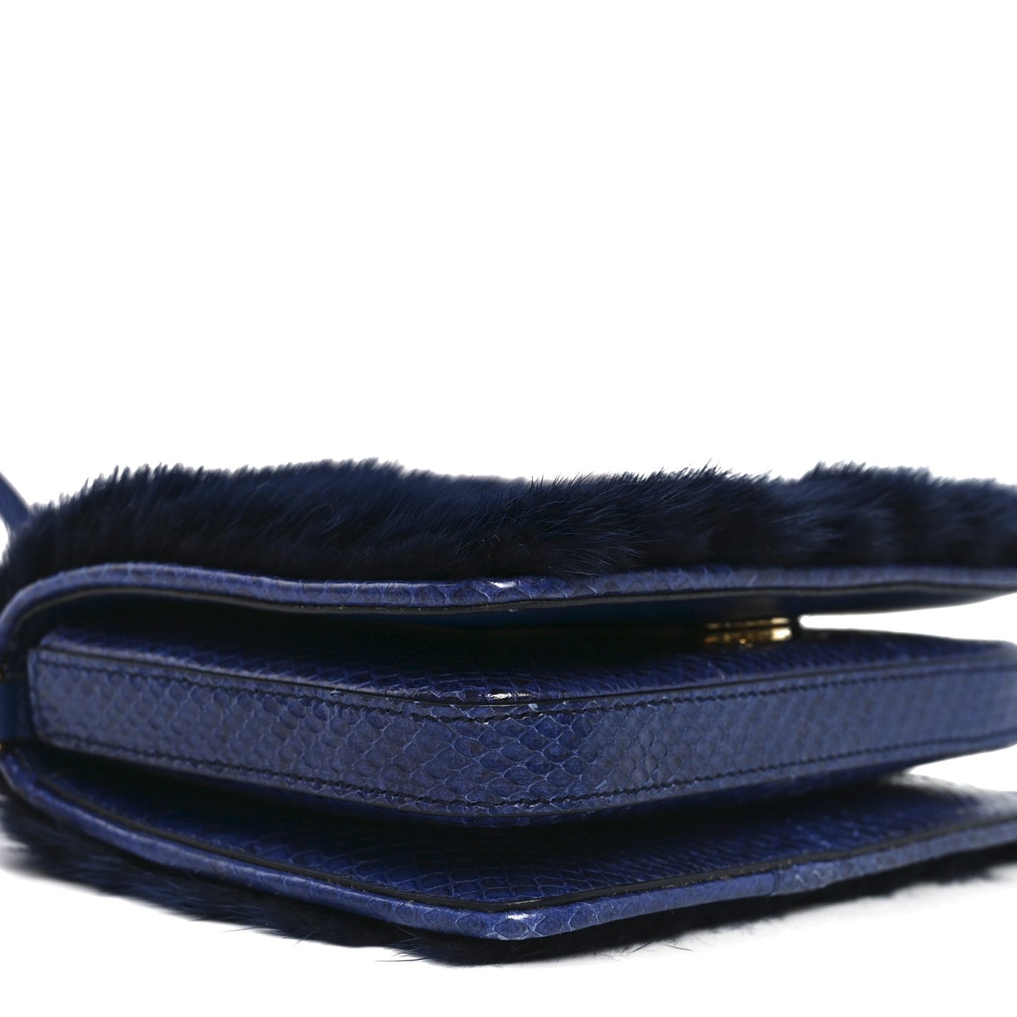 Mink Fur Snakeskin Crossbody Bag Navy