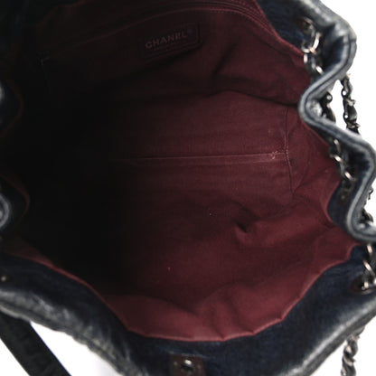 Glazed Calfskin Quilted Tote Navy
