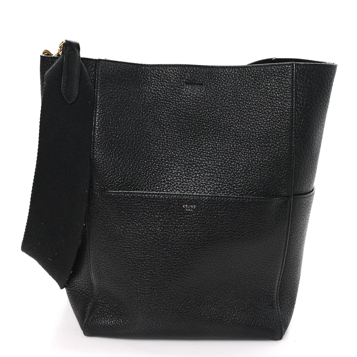 Soft Grained Calfskin Sangle Bucket Bag Black