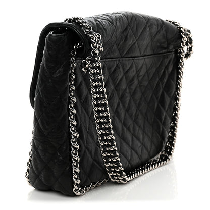 Washed Lambskin Quilted Maxi Chain Around Flap Black