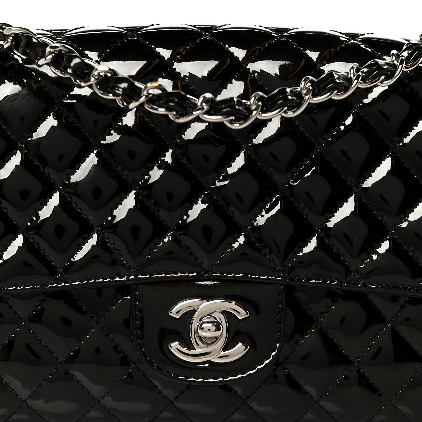Patent Quilted Secret Label Medium Flap Black