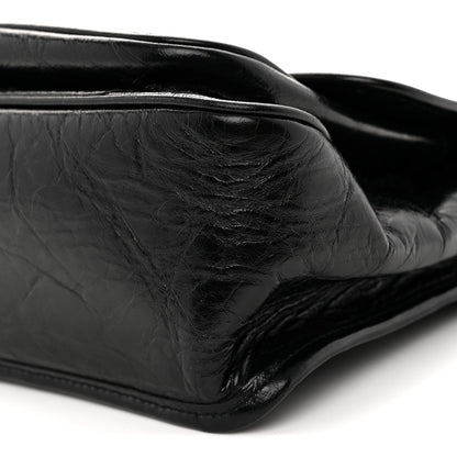 Crinkled Calfskin Matelasse Monogram Medium Niki Chain Satchel Black