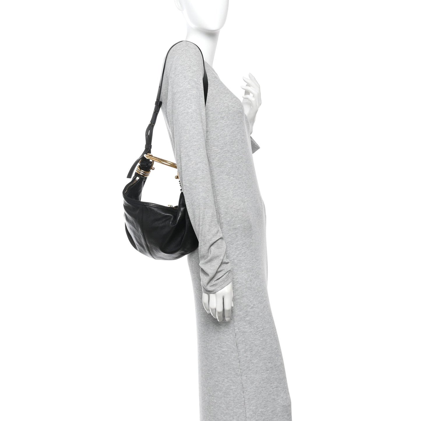 Grained Calfskin Small Bracelet Hobo Bag Black
