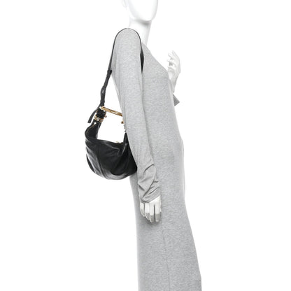 Grained Calfskin Small Bracelet Hobo Bag Black