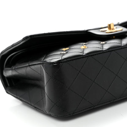 Lambskin Quilted Studded Medium Double Flap Black