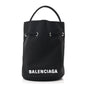 Recycled Sport Nylon Logo Embroidered Wheel Drawstring Bucket Bag Black White