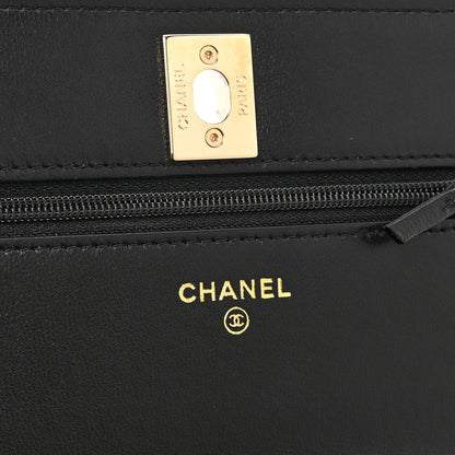 Lambskin Quilted Trendy CC Wallet On Chain WOC Black