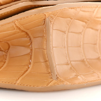 Crocodile Mini Vara Bow Crossbody Bag Beige