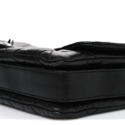 Lambskin Quilted Jumbo 3 Flap Black