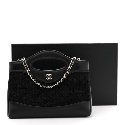 Tweed Calfskin Quilted Nano 31 Shopping Bag Black