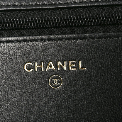 Lambskin Quilted Sweet Camellia Wallet on Chain WOC Black