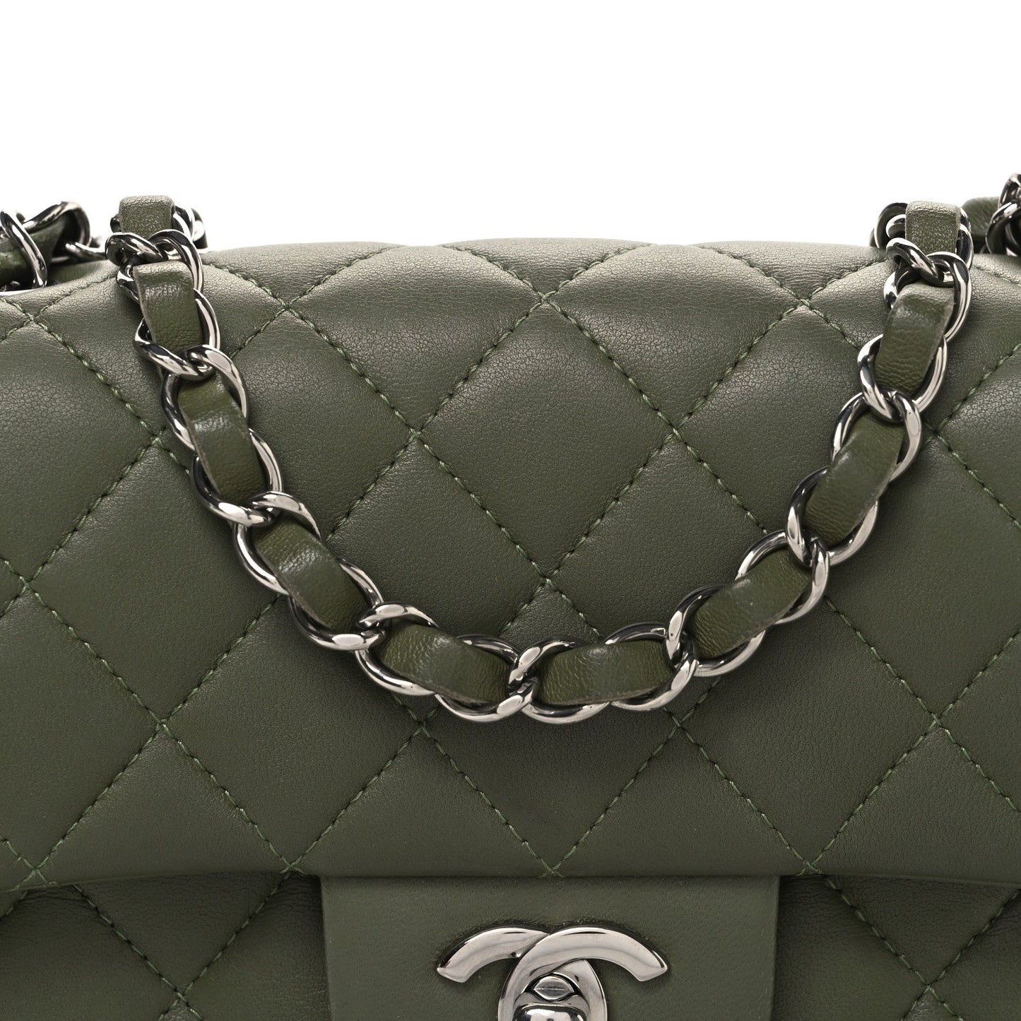 Lambskin Quilted Mini Rectangular Flap Green
