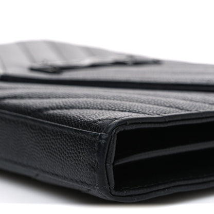 Grain De Poudre Matelasse Chevron Monogram Monochrome Envelope Chain Wallet Black