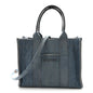 Washed Frayed Denim Logo Small Hardware Tote Blue