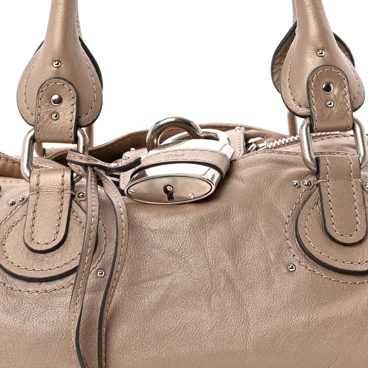 Metallic Calfskin Medium Paddington Satchel Taupe