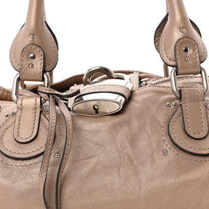 Metallic Calfskin Medium Paddington Satchel Taupe