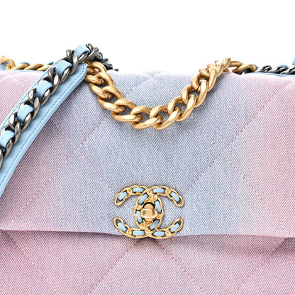 Denim Quilted Medium Chanel 19 Flap Blue Pink