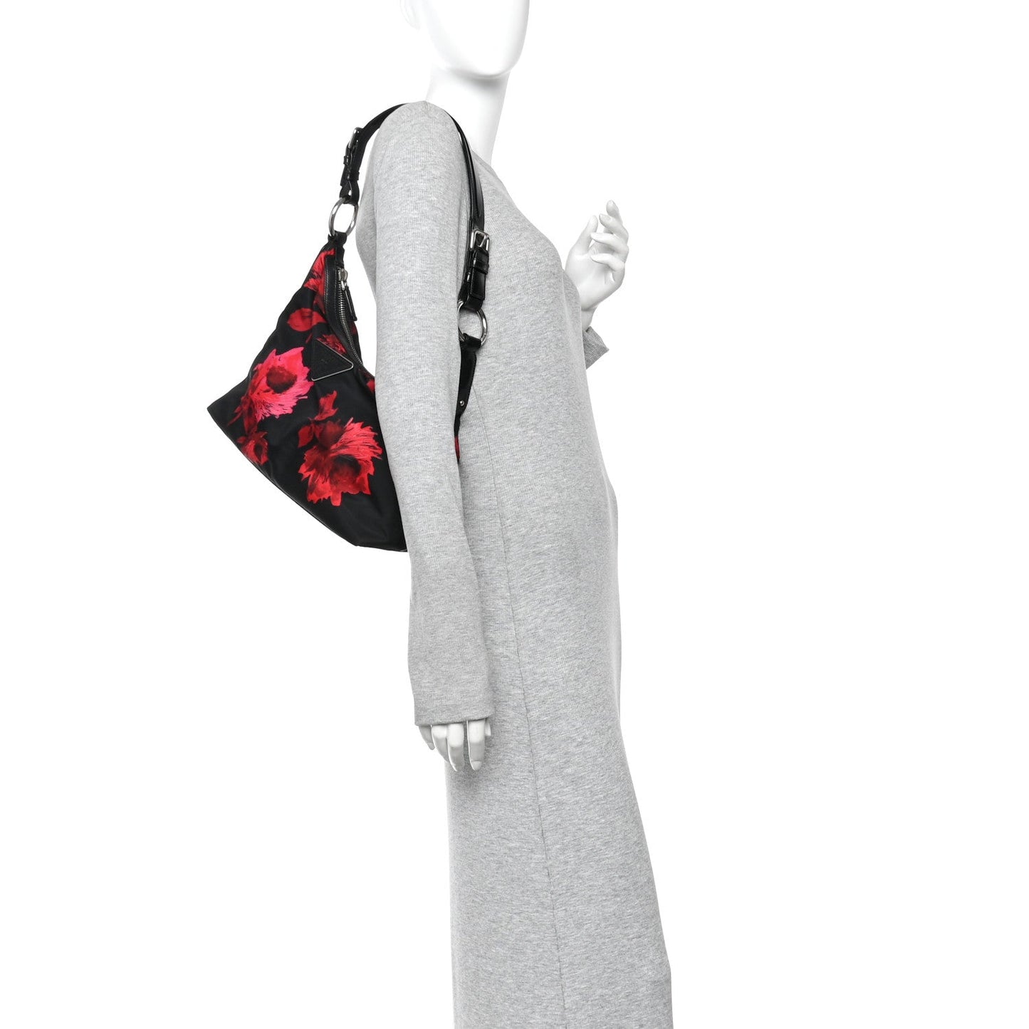 Tessuto Nylon Rose Shoulder Bag Black Rosso