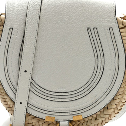 Raffia Calfskin Marcie Basket Small Marcie Round Crossbody Bag White