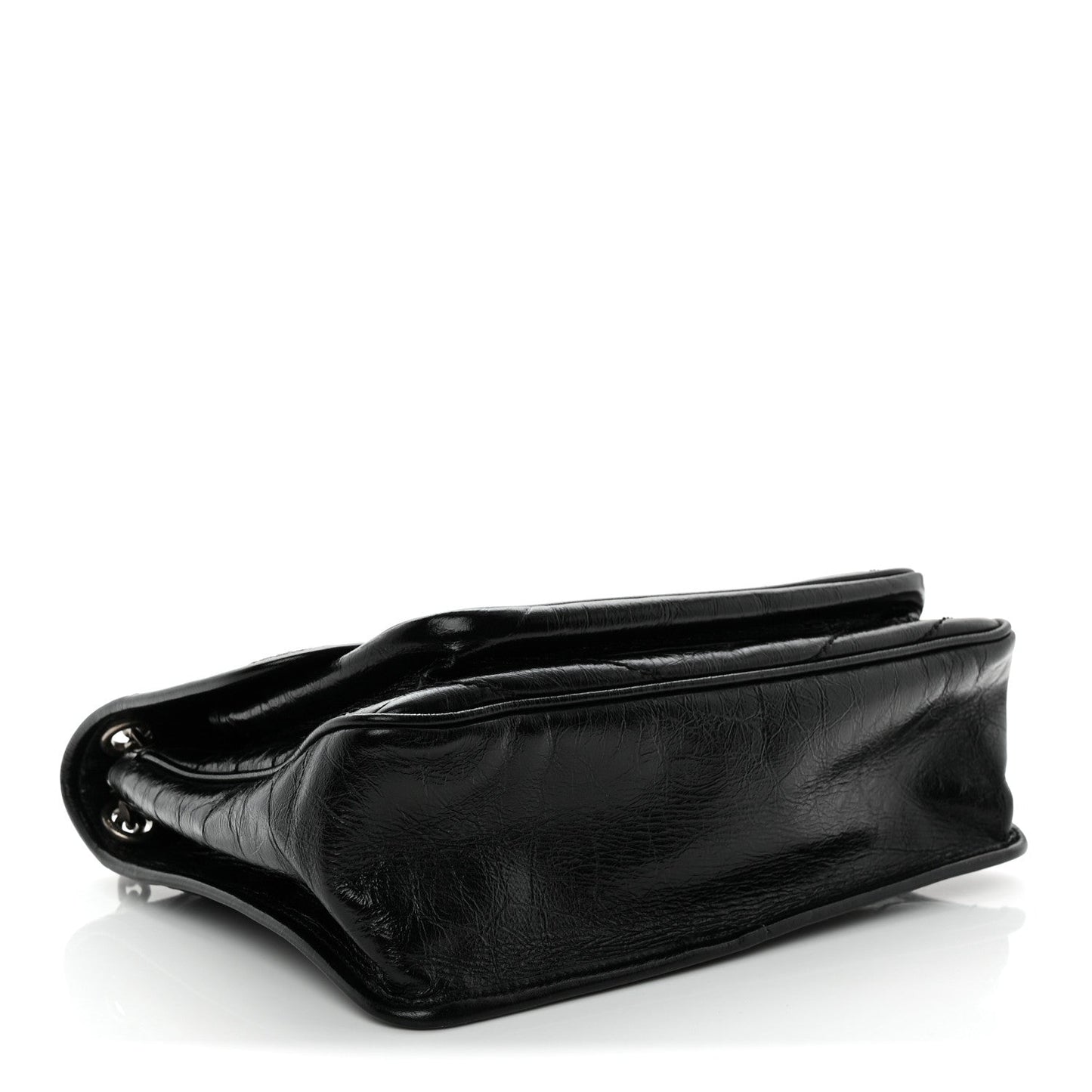 Crinkled Calfskin Matelasse Monogram Medium Niki Chain Satchel Black