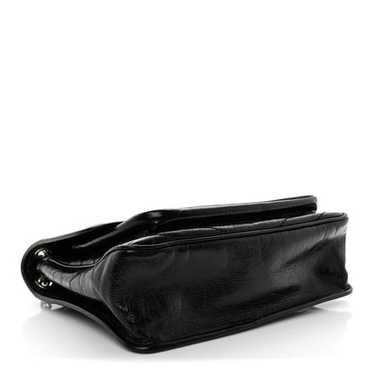Crinkled Calfskin Matelasse Monogram Medium Niki Chain Satchel Black
