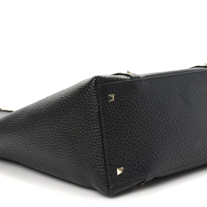 Grained Calfskin North South Rockstud Tote Black