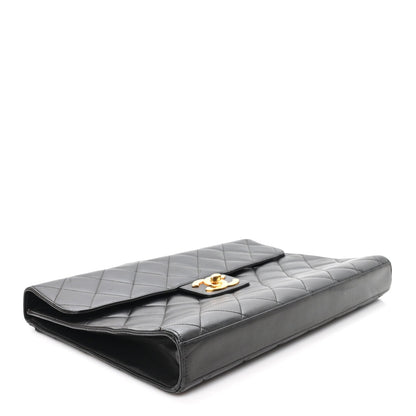 Lambskin Quilted Briefcase Laptop Bag Black