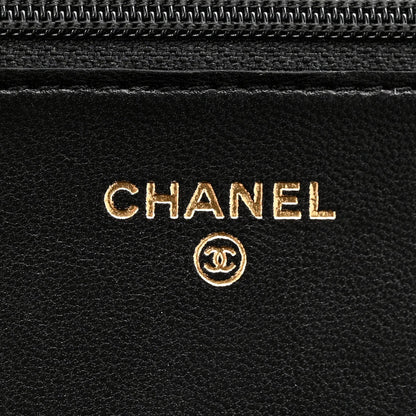 Lambskin Quilted CC Pearl Crush Wallet on Chain WOC Black