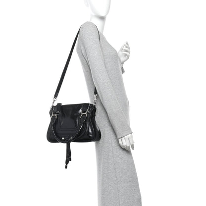 Shiny Grained Calfskin Small Marcie Bag Black