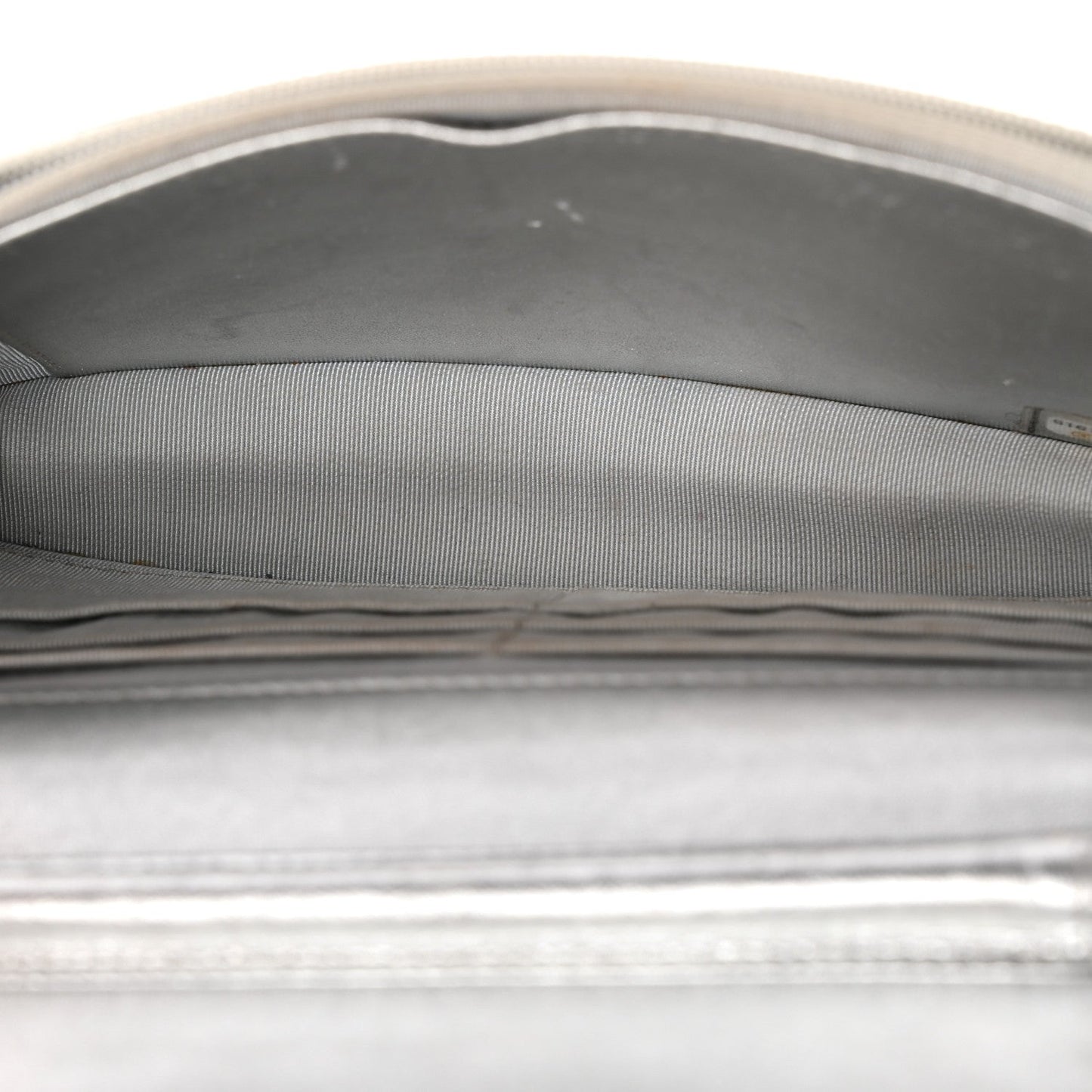 Metallic Lambskin Quilted Wallet On Chain WOC Silver