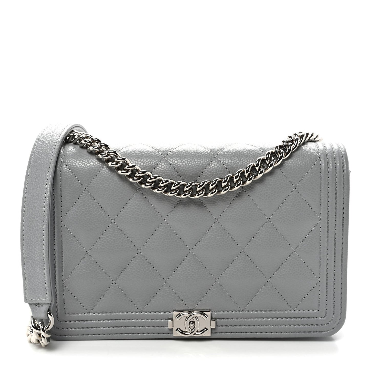 Caviar Quilted Boy Wallet On Chain WOC Grey