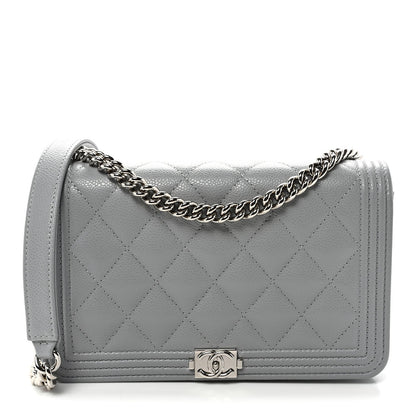 Caviar Quilted Boy Wallet On Chain WOC Grey