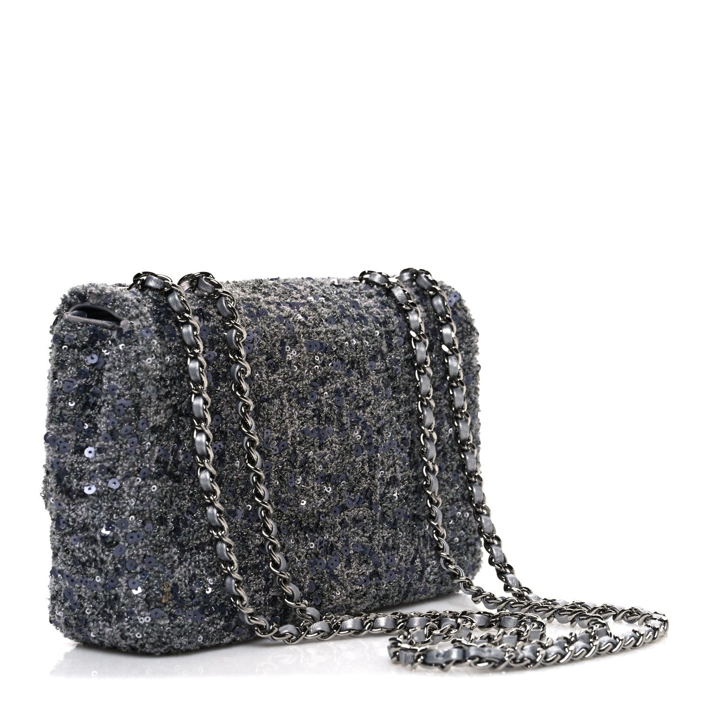 Sequin Quilted Small Single Flap Grey Dark Grey