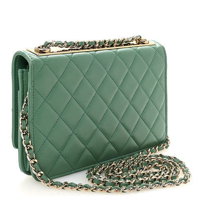 Lambskin Quilted Trendy CC Wallet On Chain WOC Green