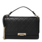 Grained Calfskin Quilted Large Label Click Flap Bag Black