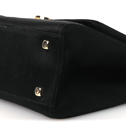 Satin Crystal Gancini Chain Flap Bag Black