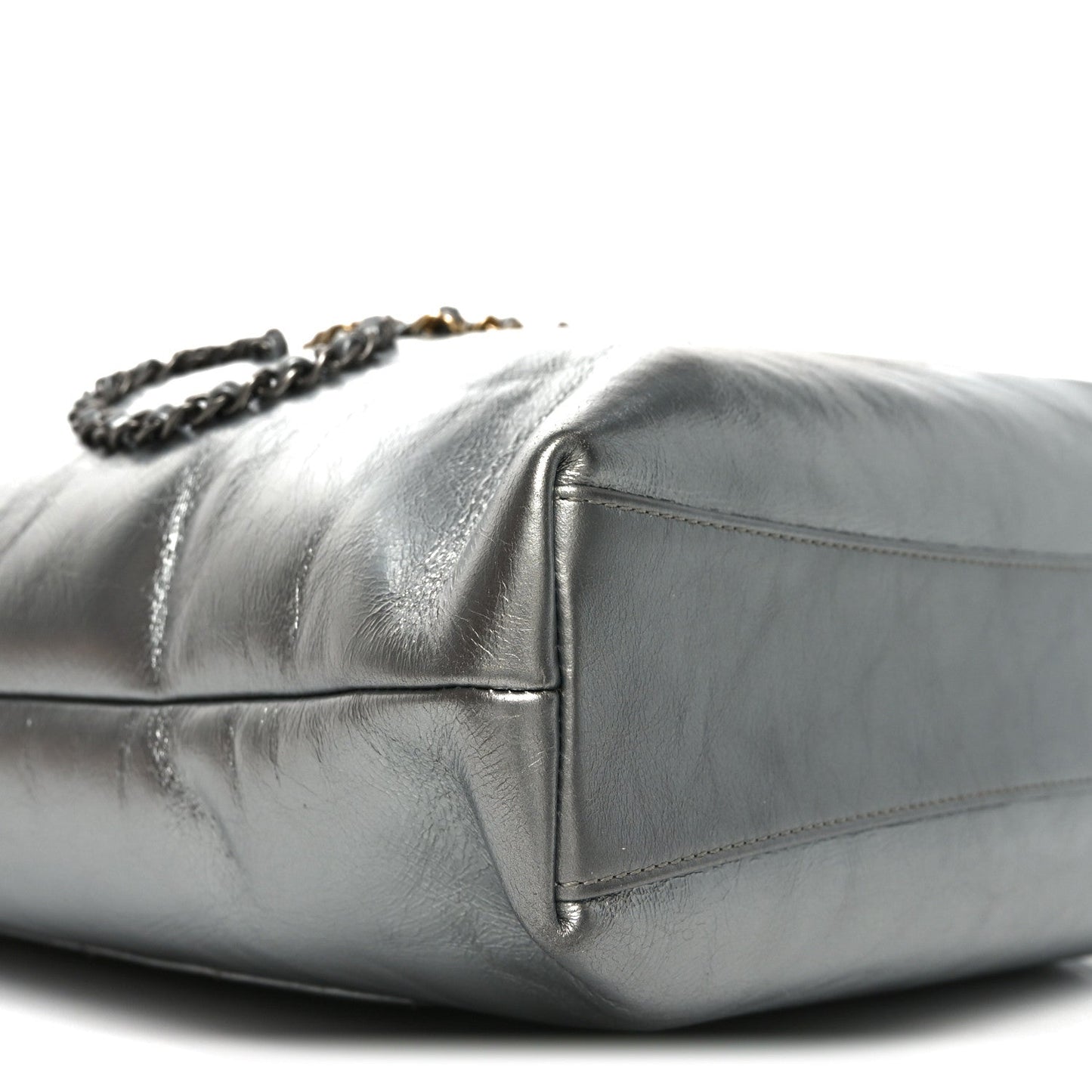 Metallic Crumpled Calfskin Chain 20s Signe Tote Silver