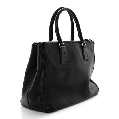 City Calf Hand Stitched Large Galleria Double Zip Tote Black