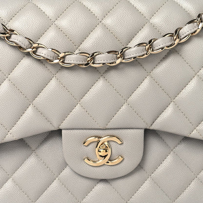 Caviar Quilted Jumbo Double Flap Grey